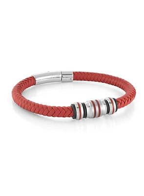 Bracelet 'G T' en cuir rouge