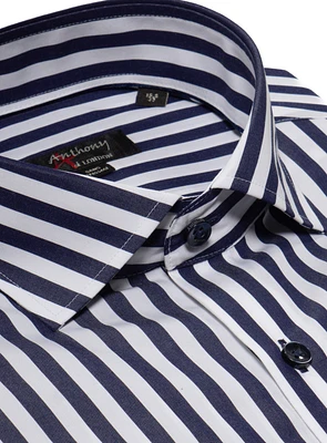 Navy Striped Print Non-Iron Dress Shirt