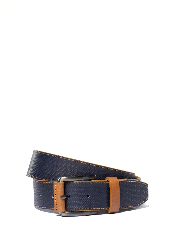 Cognac Detailed Navy Leather Belt