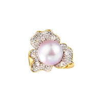 Golden Floral Pearl Ring