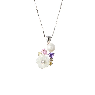 Floral Pearl Multi-Stone Pendant