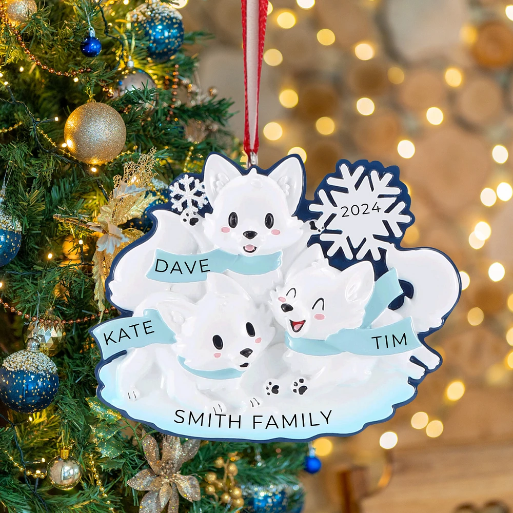 Arctic Fox Family of 3 Ornament