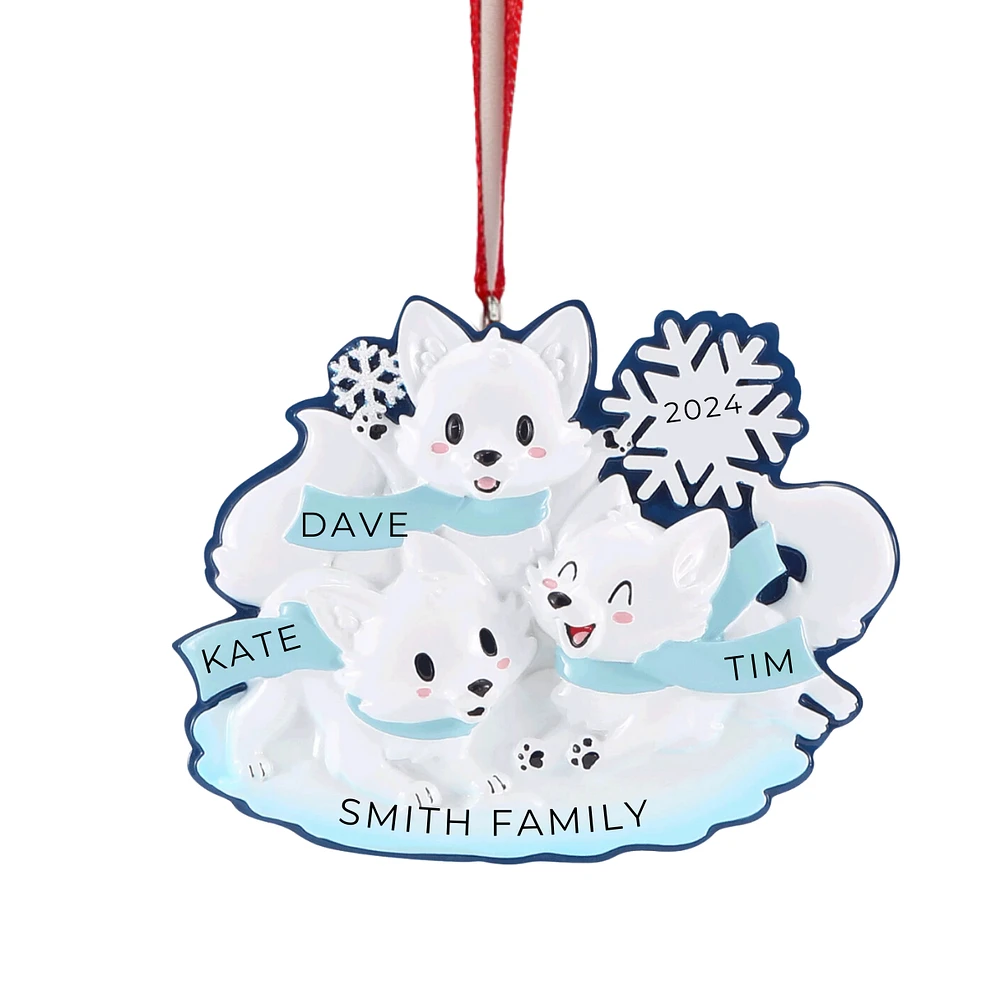 Arctic Fox Family of 3 Ornament