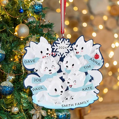 Arctic Fox Family of 6 Ornament
