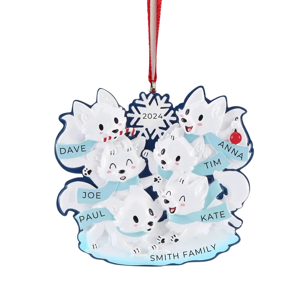 Arctic Fox Family of 6 Ornament