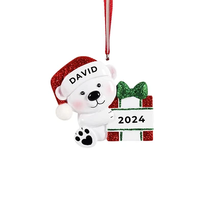 Baby Bear Hold Present Ornament