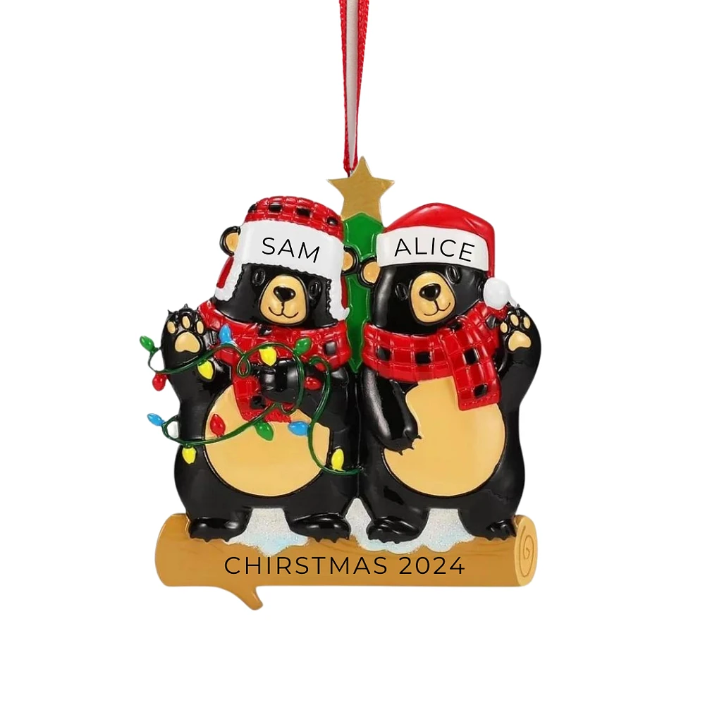 Bear with Scarf Couple Ornament