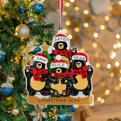 Bears with Scarf & Santa Hat Family of 4 Ornament