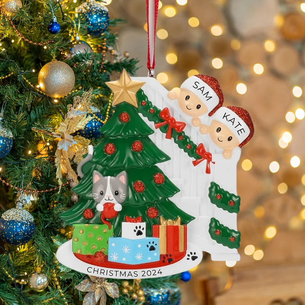 Cat in Christmas Tree Family of Ornament