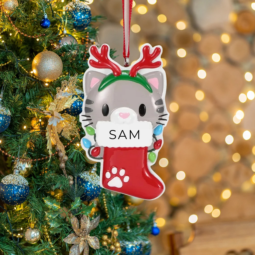 Cat with Reindeer Antlers Ornament