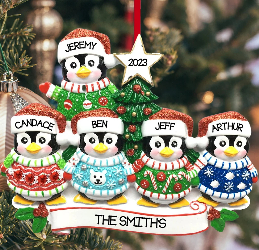 Christmas Sweater Penguin Family of Ornament