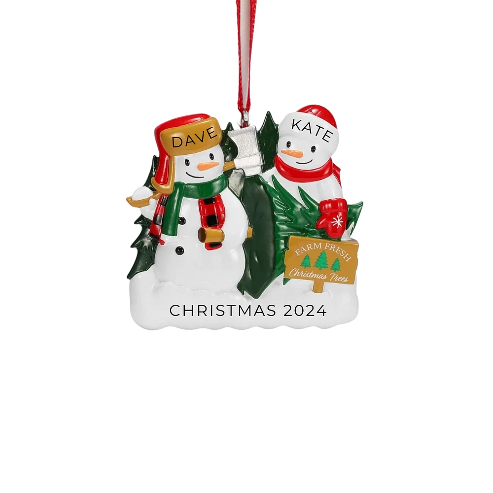 Christmas Tree Farm Snowman Family of Ornament