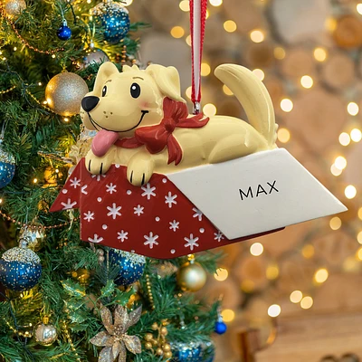 Dog in Present Ornament