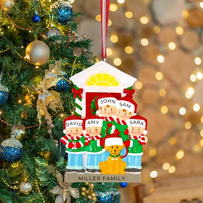 Family of 5 with Dog Ornament