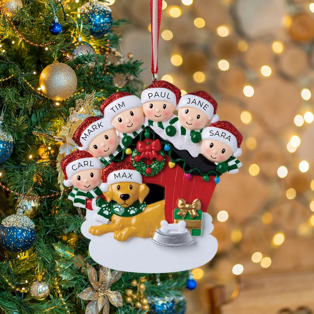 Family of 6 with dog Ornament
