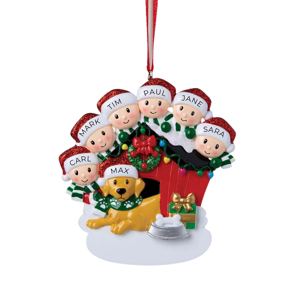 Family of 6 with dog Ornament