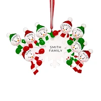 Family of 8 Snowmen around a Snowflake Ornament