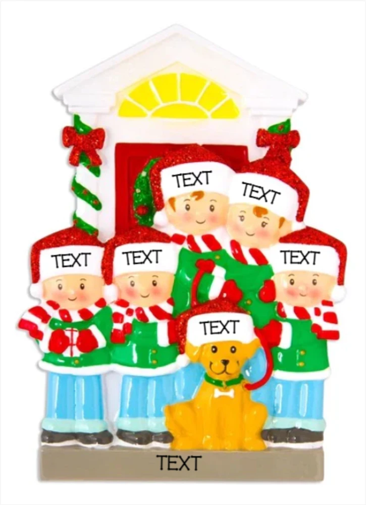 Family of 5 with Dog Ornament