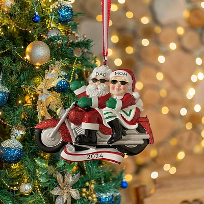 Mr & Mrs Clause Riding a Motorcycle Ornament