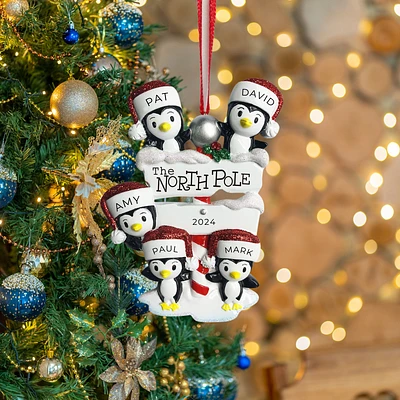 North Pole Penguin family of 5 Ornament