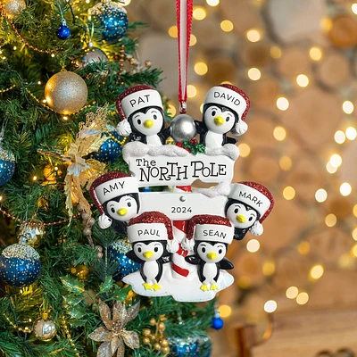 North Pole Penguin family of 6 Ornament