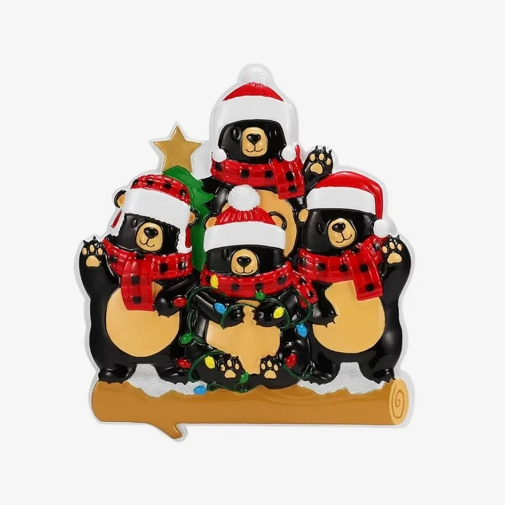 Bears with Scarf & Santa Hat Family of 4 Ornament