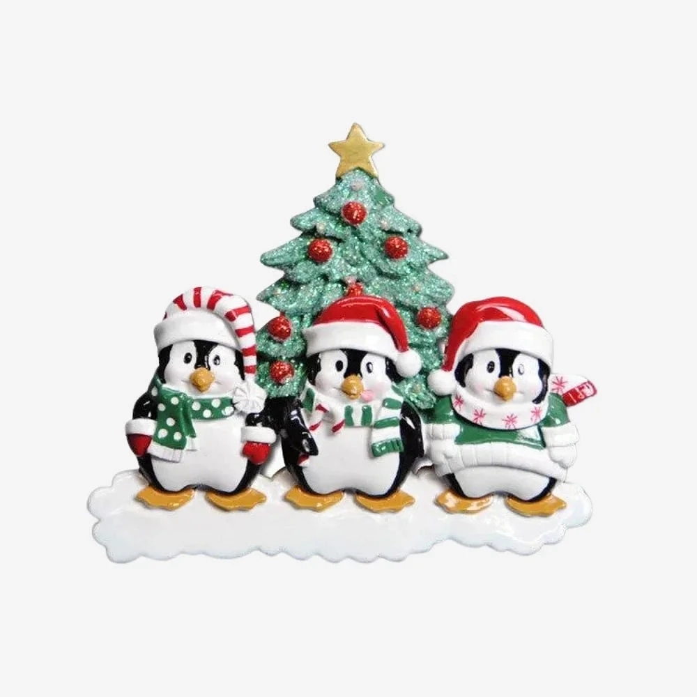 Winter Penguin Family of Ornament