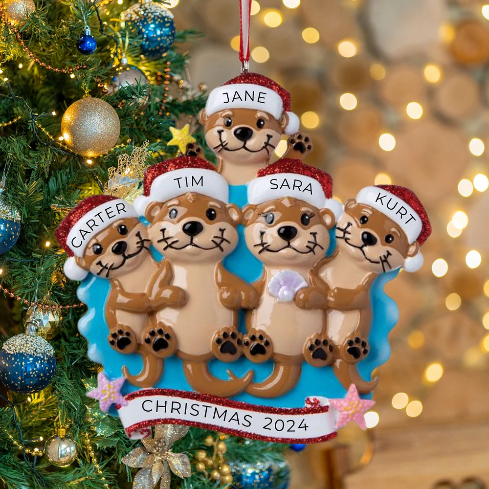 Otter family of 5 Ornament