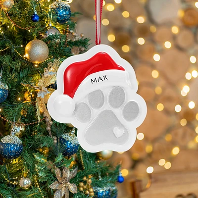 Paw Print with Santa Hat Ornament