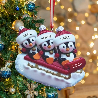 Penguin Family of on Sleigh Ornament