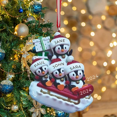 Penguin Family of on Sleigh Ornament