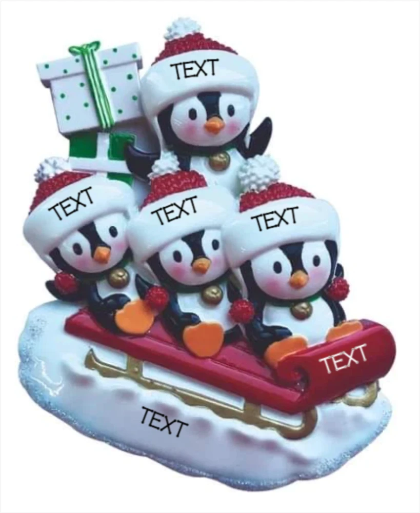 Penguin Family of on Sleigh Ornament