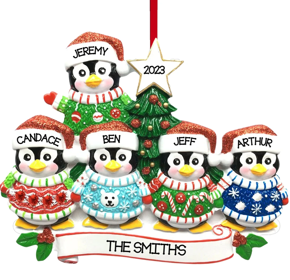 Christmas Sweater Penguin Family of Ornament