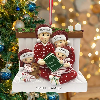 Reading In Bed Family of 4 Ornament