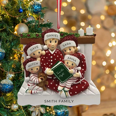 Reading In Bed Family of 5 Ornament