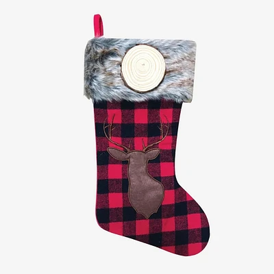 Red & Black Plaid with Brown Reindeer Stocking