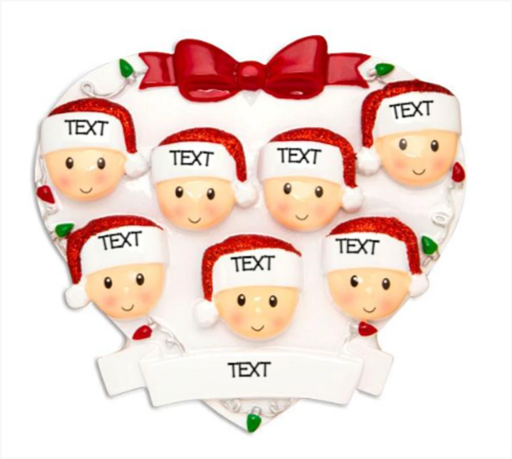 Family Head On Hearts Family of 7 Ornament