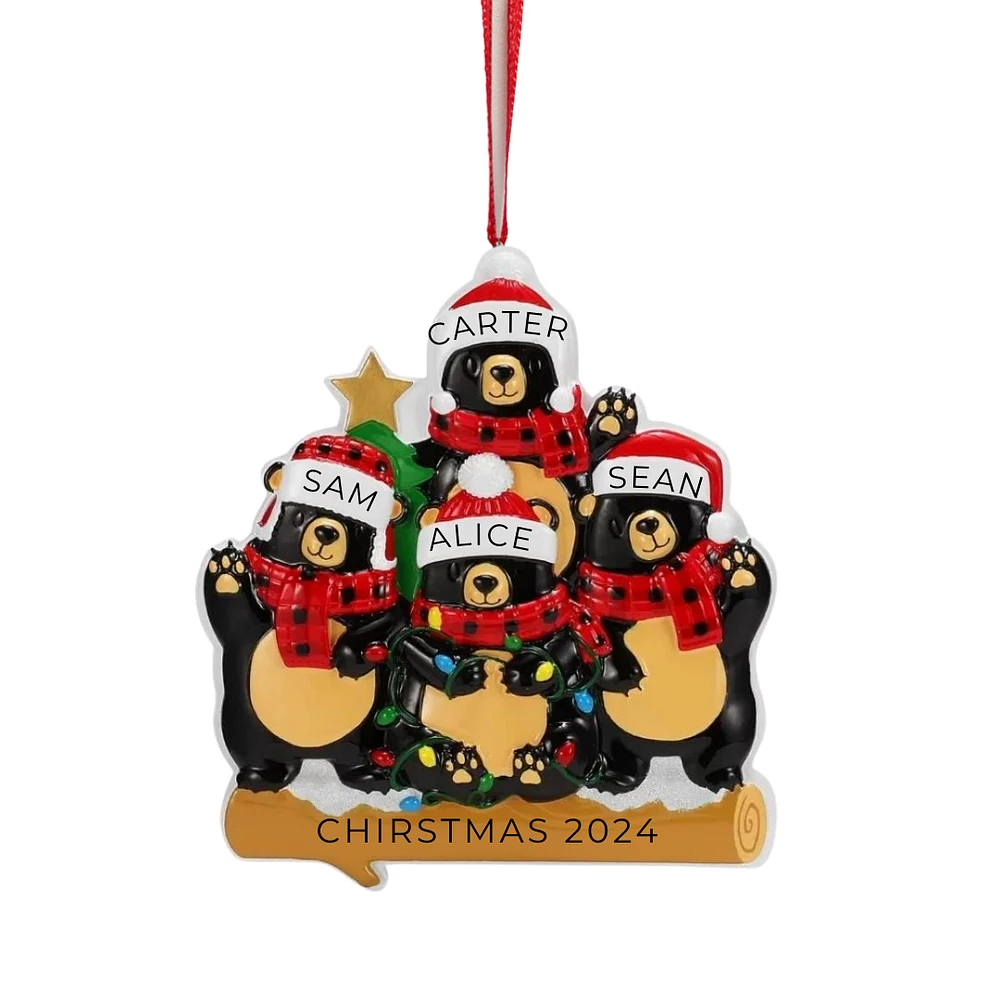 Bears with Scarf & Santa Hat Family of 4 Ornament