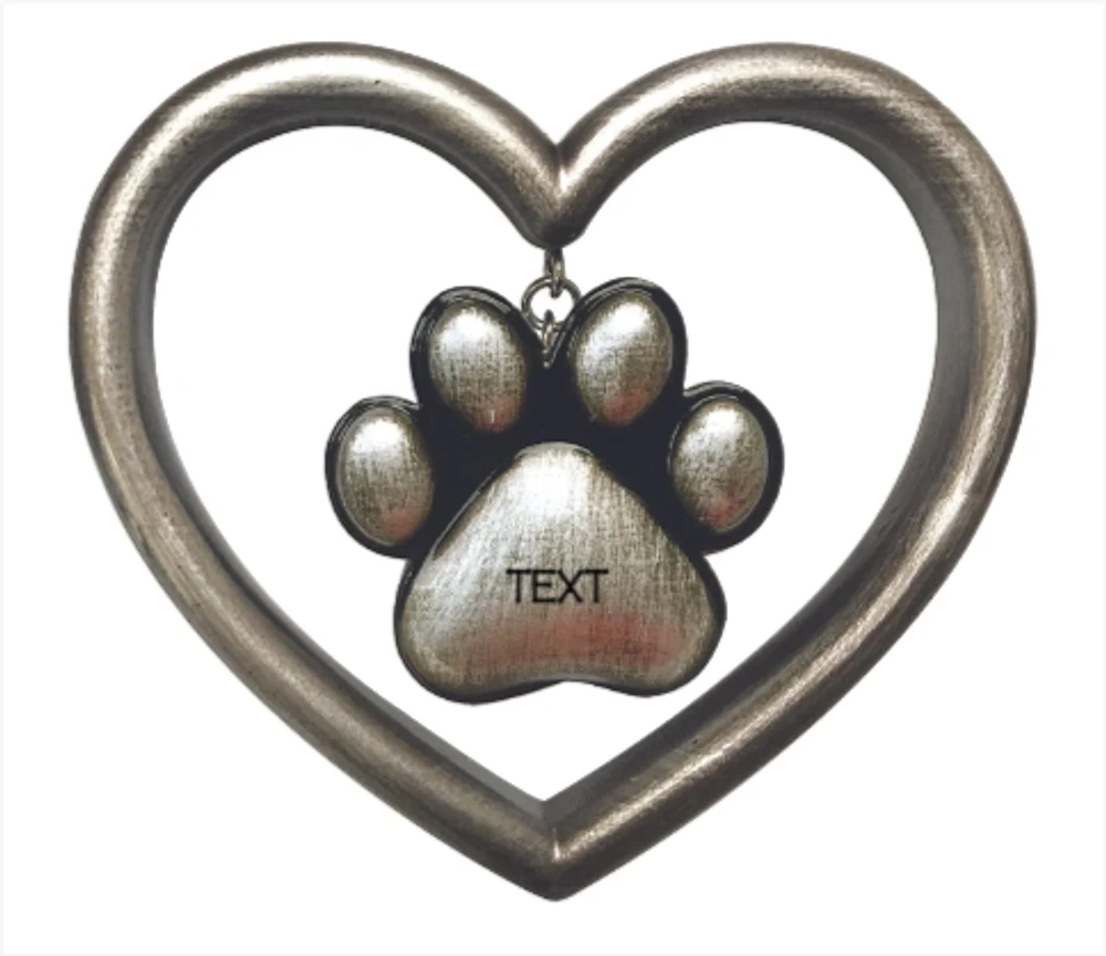 Silver Paw in Heart Ornament