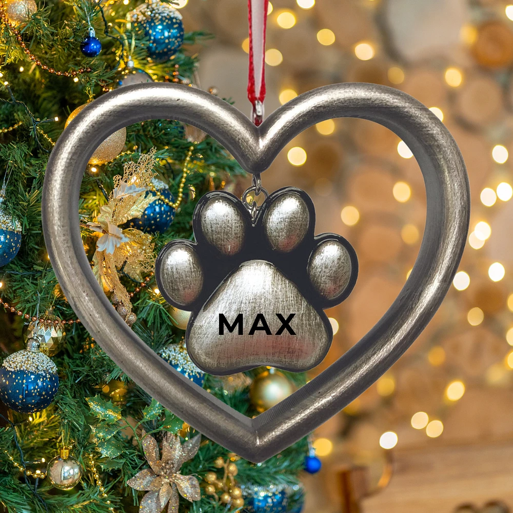 Silver Paw in Heart Ornament