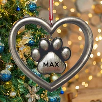 Silver Paw in Heart Ornament