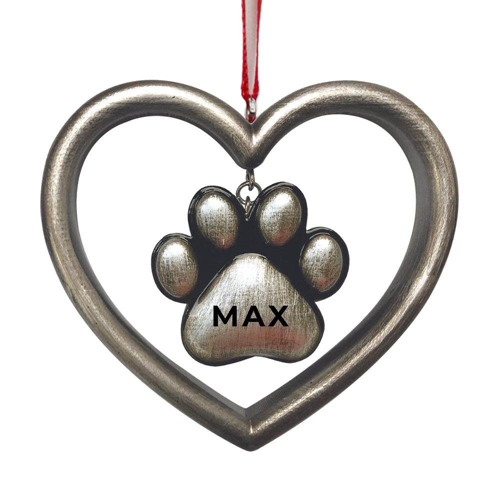 Silver Paw in Heart Ornament