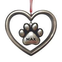 Silver Paw in Heart Ornament