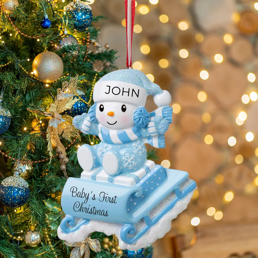 Snowbaby on Sled (Blue) Ornament