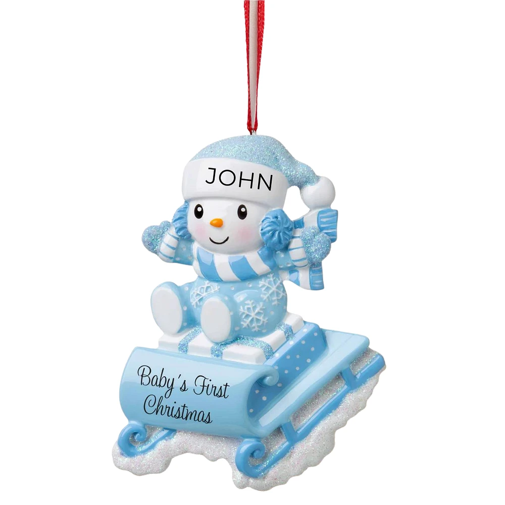 Snowbaby on Sled (Blue) Ornament