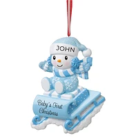 Snowbaby on Sled (Blue) Ornament