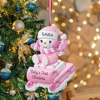 Snowbaby on Sled (Pink) Ornament