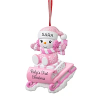 Snowbaby on Sled (Pink) Ornament