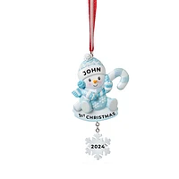 Snowbaby with Candy Cane - Blue Ornament