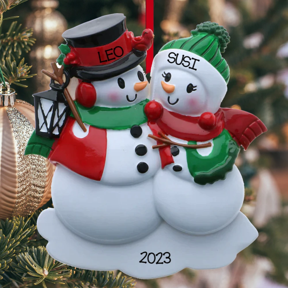 Snowman family - Couple Ornament